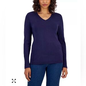 JM Collection Rivet-Detail V-Neck Sweater Navy SZ Medium